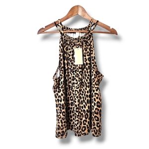 Michael Kors Leopard Print Halter-Style Sleeveless Knit Top | XL
